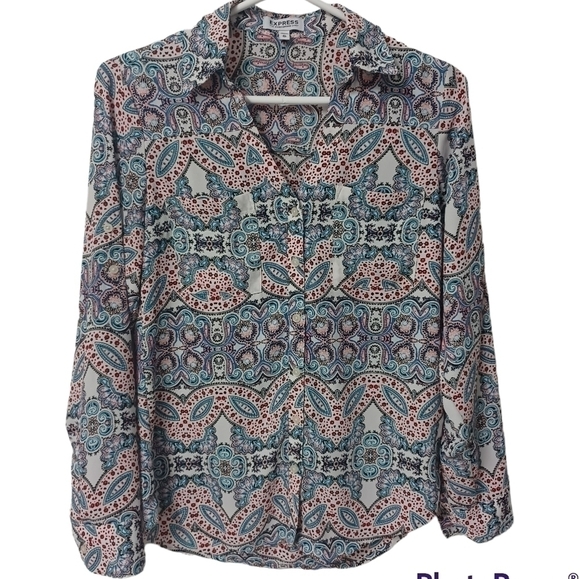 Express The Portofino button down collared shirt blouse - paisley pattern - Picture 1 of 6